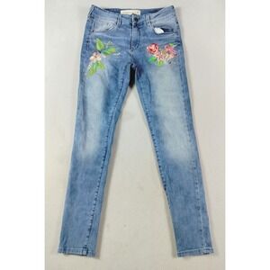 Kosiuko‎ Jeans Womens 28 Blue Light Wash Mid Rise Skinny Floral Embroidered